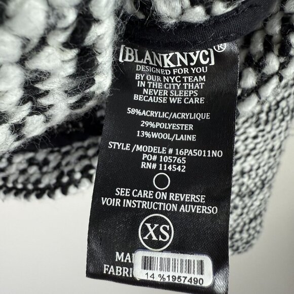 BlankNYC Jacket Womens XS Black White Boucle Wool Blend Asymmetrical Moto Zip - Picture 6 of 9